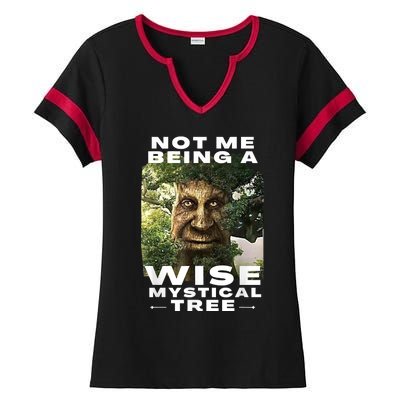 Wise Mystical Tree Face Old Mythical Oak Tree Funny Meme Ladies Halftime Notch Neck Tee