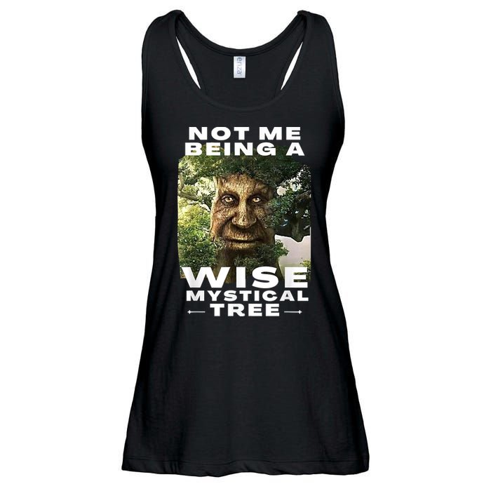 Wise Mystical Tree Face Old Mythical Oak Tree Funny Meme Ladies Essential Flowy Tank