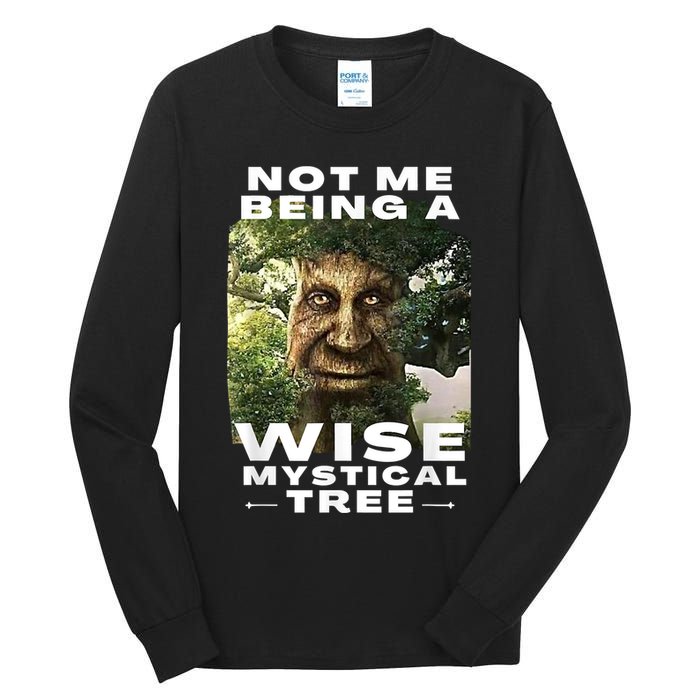 Wise Mystical Tree Face Old Mythical Oak Tree Funny Meme Tall Long Sleeve T-Shirt