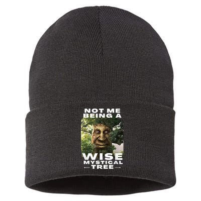 Wise Mystical Tree Face Old Mythical Oak Tree Funny Meme Sustainable Knit Beanie
