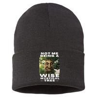 Wise Mystical Tree Face Old Mythical Oak Tree Funny Meme Sustainable Knit Beanie