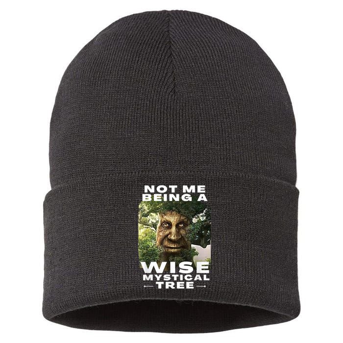 Wise Mystical Tree Face Old Mythical Oak Tree Funny Meme Sustainable Knit Beanie