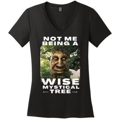 Wise Mystical Tree Face Old Mythical Oak Tree Funny Meme Women's V-Neck T-Shirt