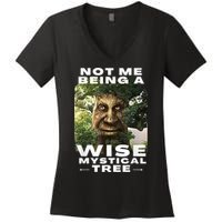 Wise Mystical Tree Face Old Mythical Oak Tree Funny Meme Women's V-Neck T-Shirt