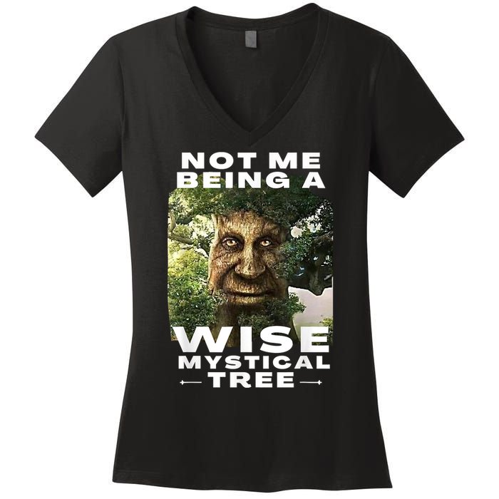 Wise Mystical Tree Face Old Mythical Oak Tree Funny Meme Women's V-Neck T-Shirt