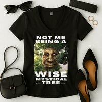 Wise Mystical Tree Face Old Mythical Oak Tree Funny Meme Women's V-Neck T-Shirt