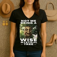 Wise Mystical Tree Face Old Mythical Oak Tree Funny Meme Women's V-Neck T-Shirt