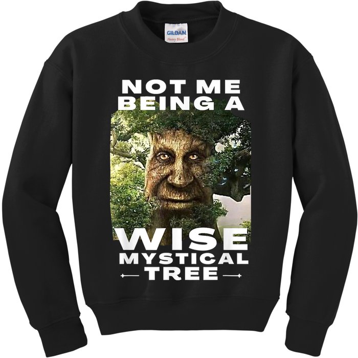 Wise Mystical Tree Face Old Mythical Oak Tree Funny Meme Kids Sweatshirt