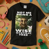 Wise Mystical Tree Face Old Mythical Oak Tree Funny Meme Kids T-Shirt
