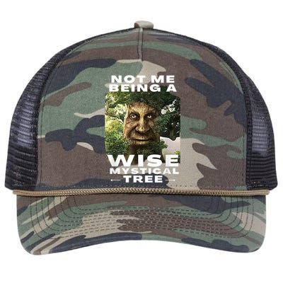 Wise Mystical Tree Face Old Mythical Oak Tree Funny Meme Retro Rope Trucker Hat Cap