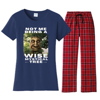 Wise Mystical Tree Face Old Mythical Oak Tree Funny Meme Women's Flannel Pajama Set