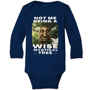 Wise Mystical Tree Face Old Mythical Oak Tree Funny Meme Baby Long Sleeve Bodysuit