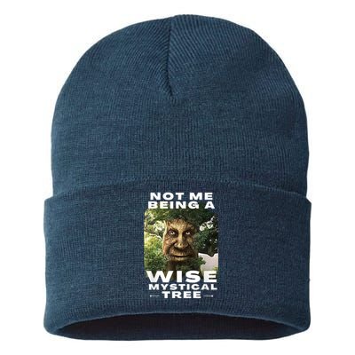 Wise Mystical Tree Face Old Mythical Oak Tree Funny Meme Sustainable Knit Beanie