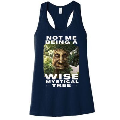 Wise Mystical Tree Face Old Mythical Oak Tree Funny Meme Women's Racerback Tank