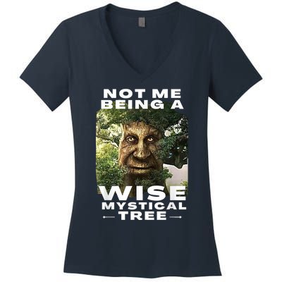 Wise Mystical Tree Face Old Mythical Oak Tree Funny Meme Women's V-Neck T-Shirt