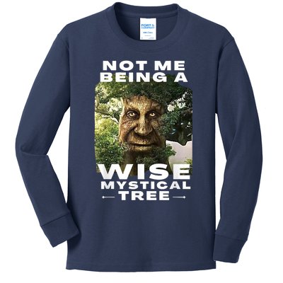 Wise Mystical Tree Face Old Mythical Oak Tree Funny Meme Kids Long Sleeve Shirt