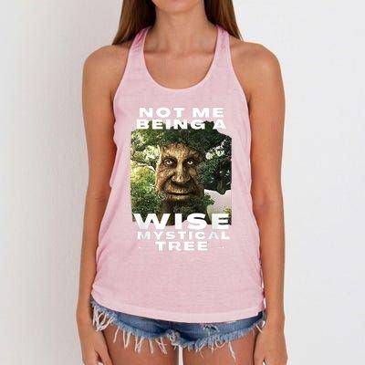 Wise Mystical Tree Face Old Mythical Oak Tree Funny Meme Women's Knotted Racerback Tank