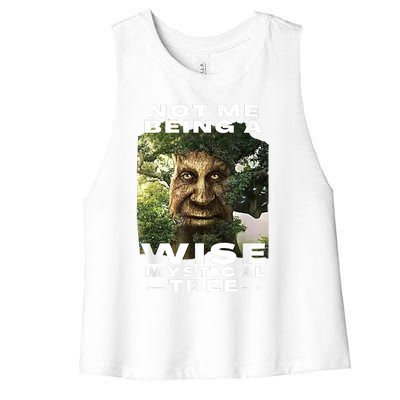 Wise Mystical Tree Face Old Mythical Oak Tree Funny Meme Women's Racerback Cropped Tank