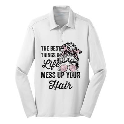 Women Motorcycle The Best Things In Life Mess Up Your Hair Silk Touch Performance Long Sleeve Polo