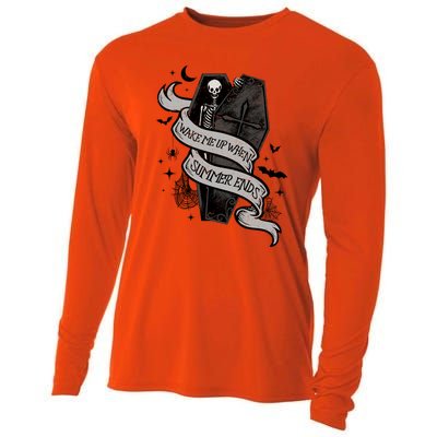 Wake Me Up When Summer Ends Spooky Halloween Skeleton Cute Gift Cooling Performance Long Sleeve Crew