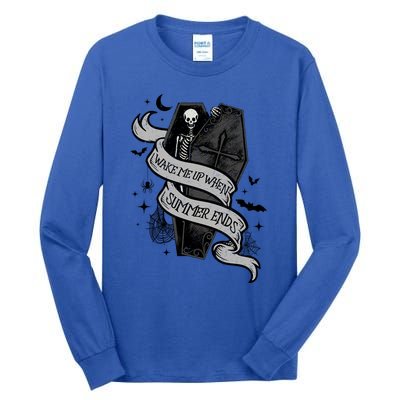 Wake Me Up When Summer Ends Spooky Halloween Skeleton Cute Gift Tall Long Sleeve T-Shirt