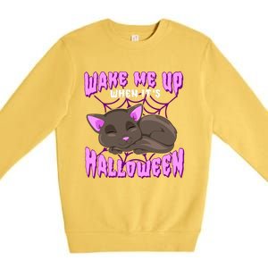 Wake Me Up When It's Halloween Black Cat Gift Premium Crewneck Sweatshirt