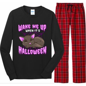 Wake Me Up When It's Halloween Black Cat Gift Long Sleeve Pajama Set