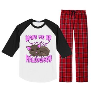 Wake Me Up When It's Halloween Black Cat Gift Raglan Sleeve Pajama Set