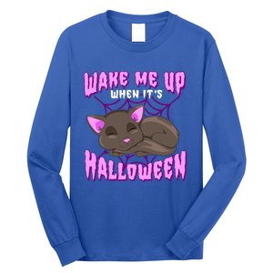 Wake Me Up When It's Halloween Black Cat Gift Long Sleeve Shirt