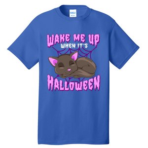 Wake Me Up When It's Halloween Black Cat Gift Tall T-Shirt