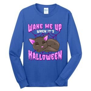 Wake Me Up When It's Halloween Black Cat Gift Tall Long Sleeve T-Shirt