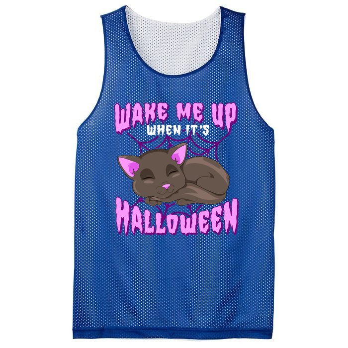 Wake Me Up When It's Halloween Black Cat Gift Mesh Reversible Basketball Jersey Tank