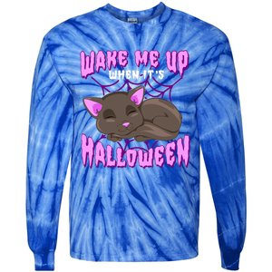 Wake Me Up When It's Halloween Black Cat Gift Tie-Dye Long Sleeve Shirt