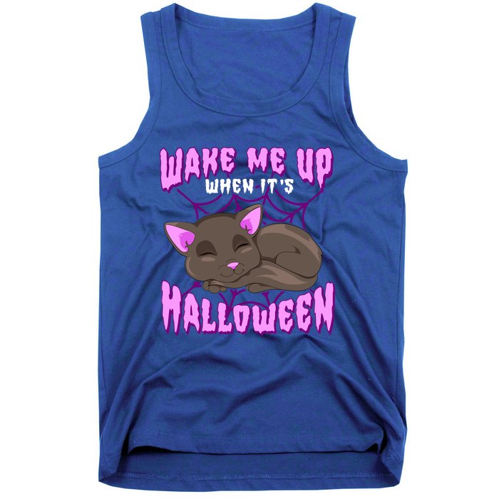 Wake Me Up When It's Halloween Black Cat Gift Tank Top