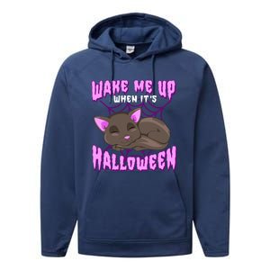 Wake Me Up When It's Halloween Black Cat Gift Performance Fleece Hoodie