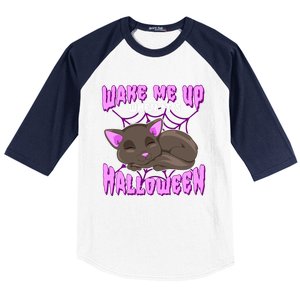 Wake Me Up When It's Halloween Black Cat Gift Baseball Sleeve Shirt