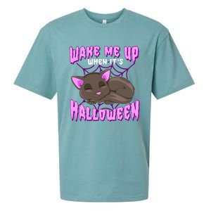 Wake Me Up When It's Halloween Black Cat Gift Sueded Cloud Jersey T-Shirt