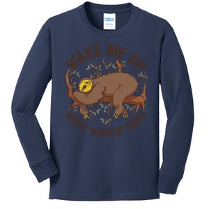 Wake Me Up When Winter Ends Sloth Kids Long Sleeve Shirt