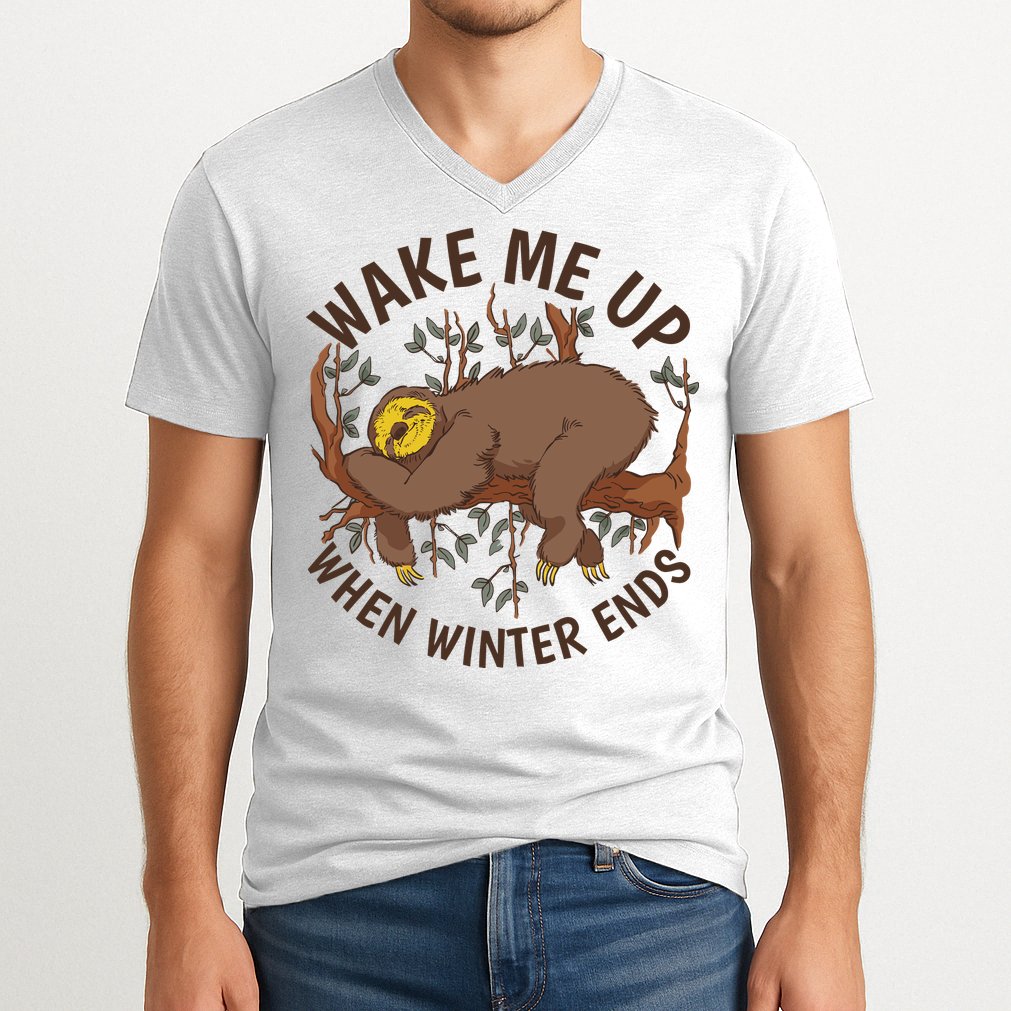 Wake Me Up When Winter Ends Sloth V-Neck T-Shirt