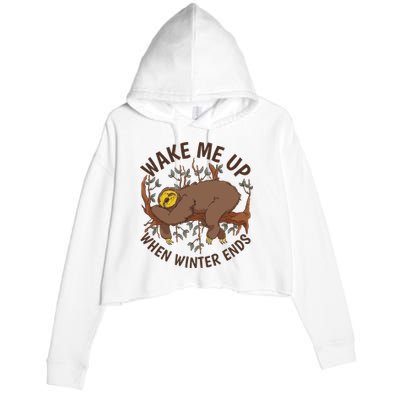 Wake Me Up When Winter Ends Sloth Crop Fleece Hoodie