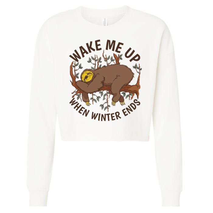 Wake Me Up When Winter Ends Sloth Cropped Pullover Crew