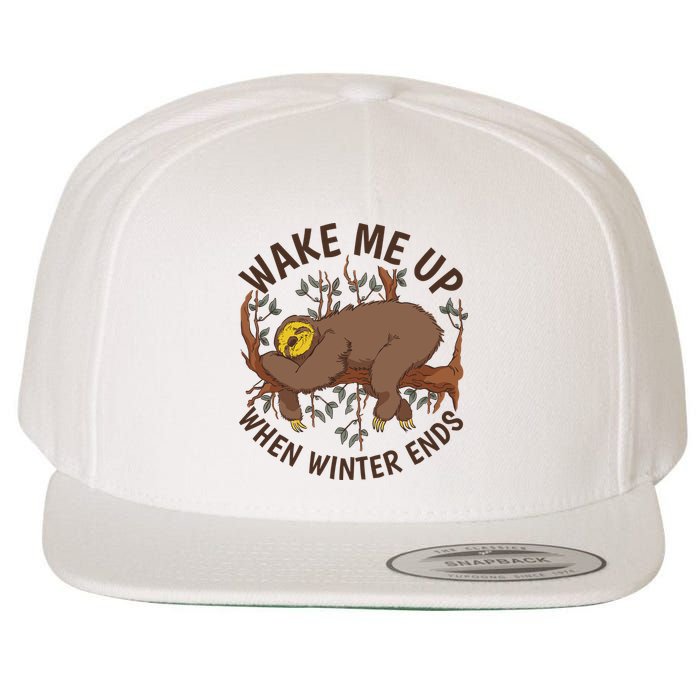 Wake Me Up When Winter Ends Sloth Wool Snapback Cap