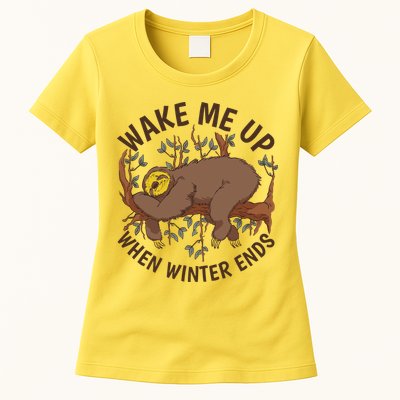 Wake Me Up When Winter Ends Sloth Womens T-Shirt