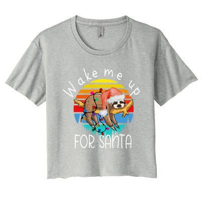 Wake Me Up For Santa Xmas Sloth Animal Accessories Decor Gift Women's Crop Top Tee