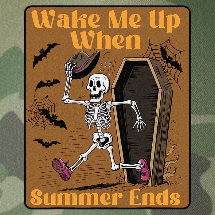 Wake Me Up When Summer Ends Funny Skeleton Running Halloween Legacy Tie Dye Trucker Hat
