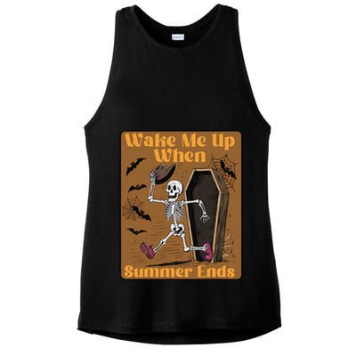 Wake Me Up When Summer Ends Funny Skeleton Running Halloween Ladies PosiCharge Tri-Blend Wicking Tank