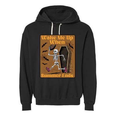 Wake Me Up When Summer Ends Funny Skeleton Running Halloween Garment-Dyed Fleece Hoodie