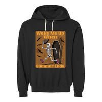 Wake Me Up When Summer Ends Funny Skeleton Running Halloween Garment-Dyed Fleece Hoodie