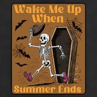 Wake Me Up When Summer Ends Funny Skeleton Running Halloween 7 Panel Mesh Trucker Snapback Hat