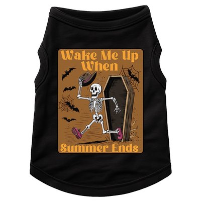 Wake Me Up When Summer Ends Funny Skeleton Running Halloween Doggie Tank